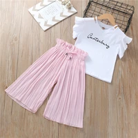 toddler girls clothing sets 2022 summer baby girl clothes letter solid chiffon pants outfit kids casual suit children clothing