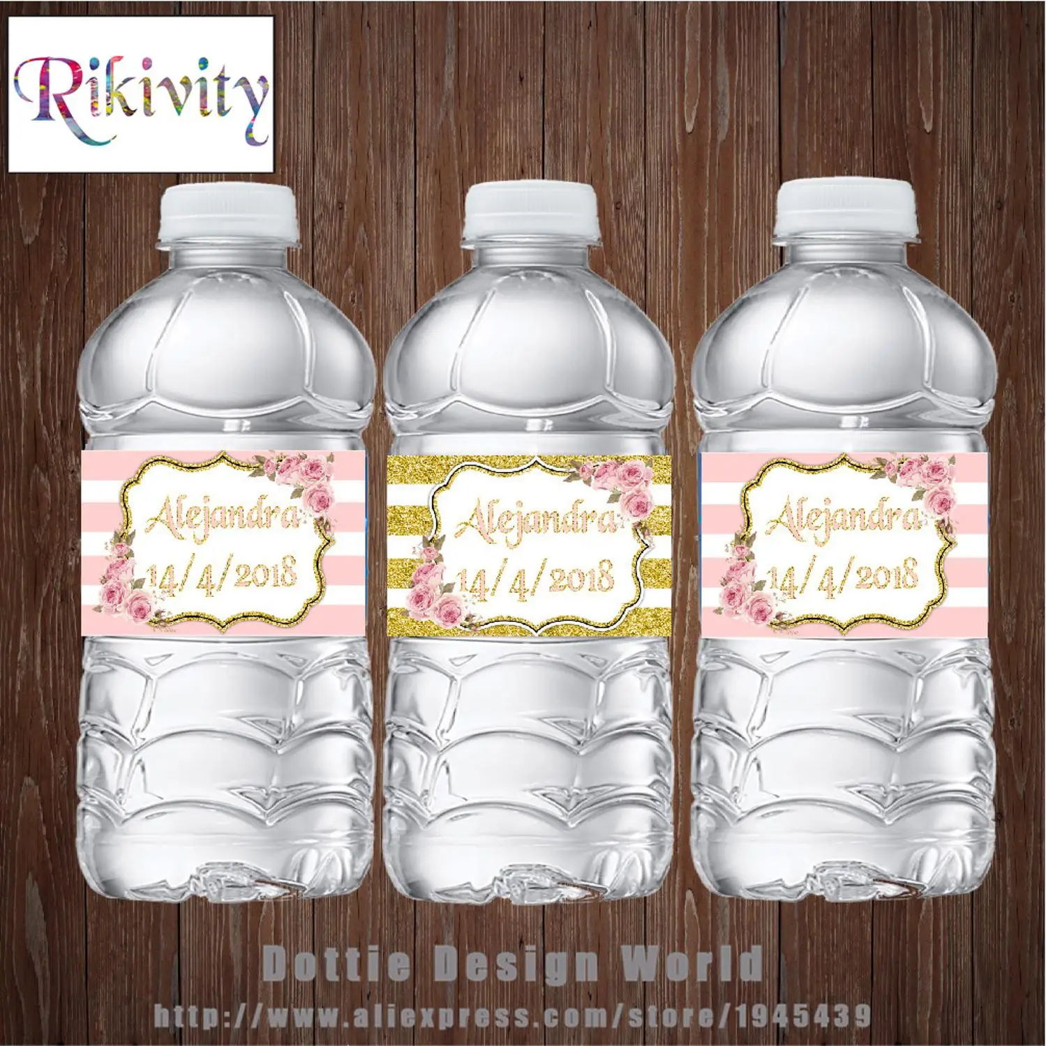 Заказные золотые розовые полосатые бутылки для воды принцессы винные этикетки