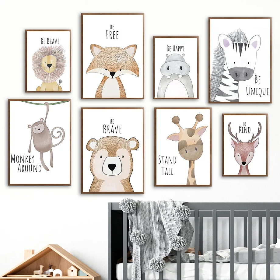 

Cartoons Lion Tiger Monkey Zebra Cute Deer Fox Wall Art Canvas Painting Nordic Posters And Prints Wall Pictures Kids Room Decor