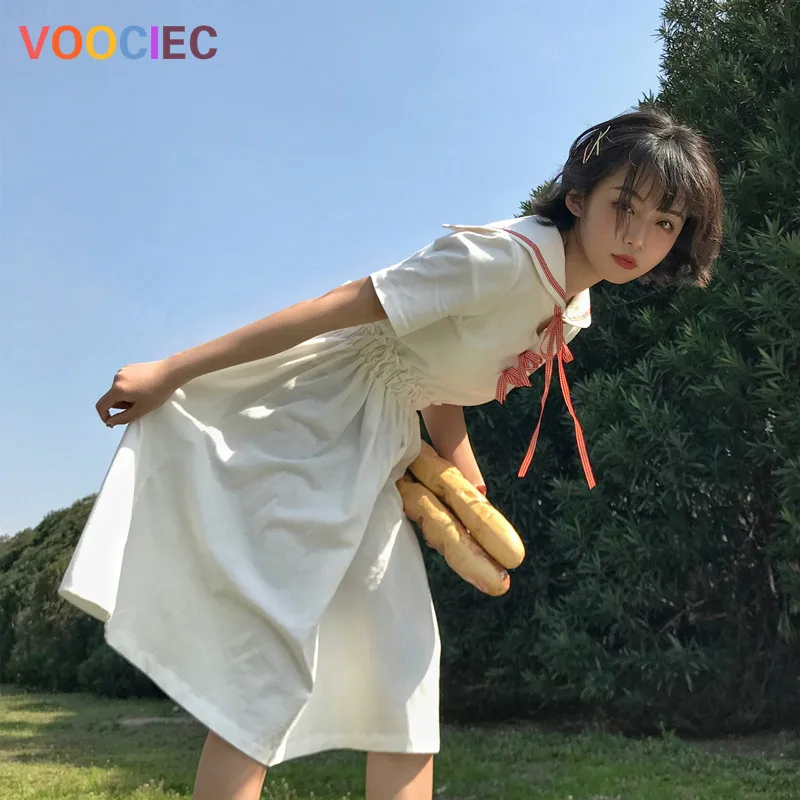 Платье сладкой Лолиты в японском стиле колледжа винтажное платье с матросским воротником и бантом