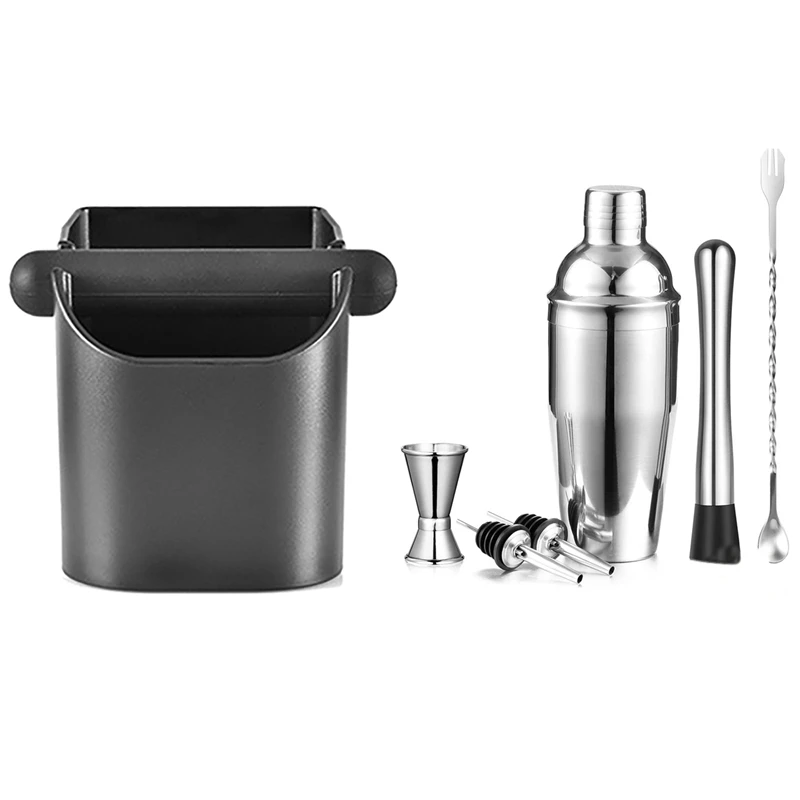 

1x ABS кофейный детонационный ящик, контейнер для порошка эспрессо, детонационный ящик и 6 шт./компл. коктейльный шейкер, 25 унций шейкер для мар...