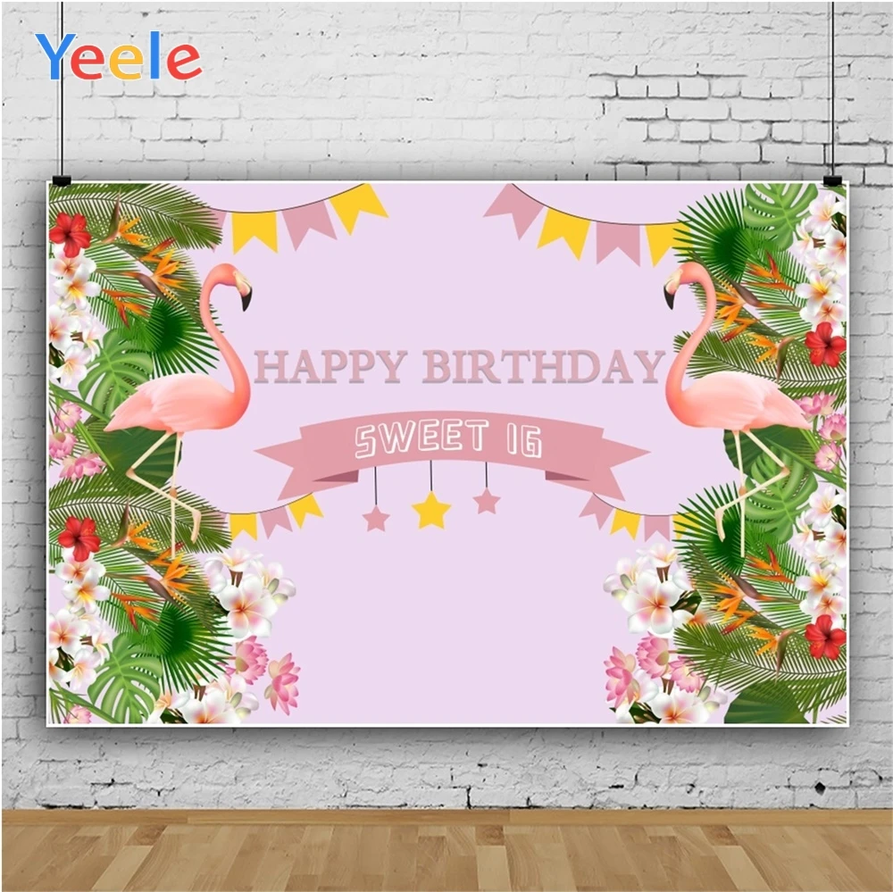 

Yeele Flamingo Flowers leaves Cloth Tropical Flag Birthday Party Photographic Backgrounds Photography Backdrops For Photo Studio
