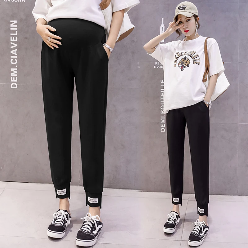 8235# Autumn Thin Maternity Pants High Waist Adjustable Belly Clothes for Pregnant Women Fall Spring Pregnancy Trousers | Мать и ребенок