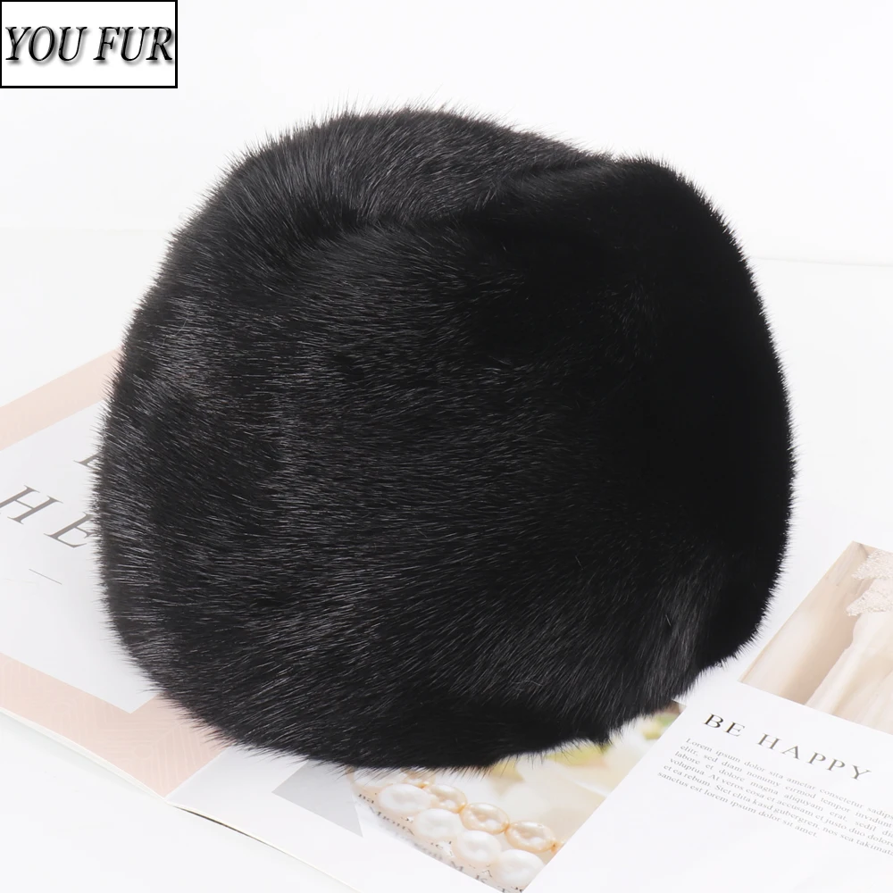 

2023 New Men Winter Outdoor Warm Real Mink Fur Fedoras Hat Natural Quality Mink Fur Hats Full Pelt Luxury 100% Real Mink Fur Cap