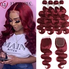 Каштановые волнистые волосы 4 пряди с закрытием бразильские Remy человеческие волосы 33 30 красный цвет пряди 4x4 кружева закрытие Euphoria