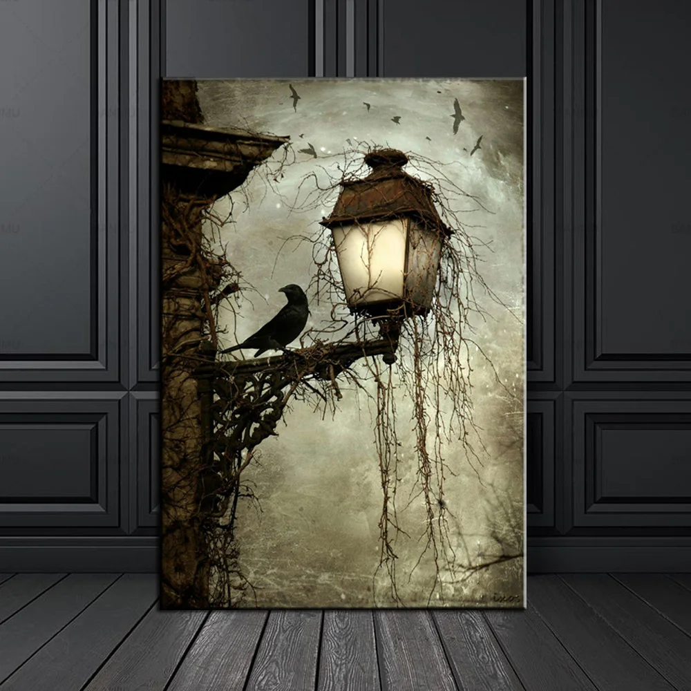 

Halloween Wall Art Crow Abandoned Castle Posters and Prints Ghost Festival Living Room Home Decor Painting No Frame