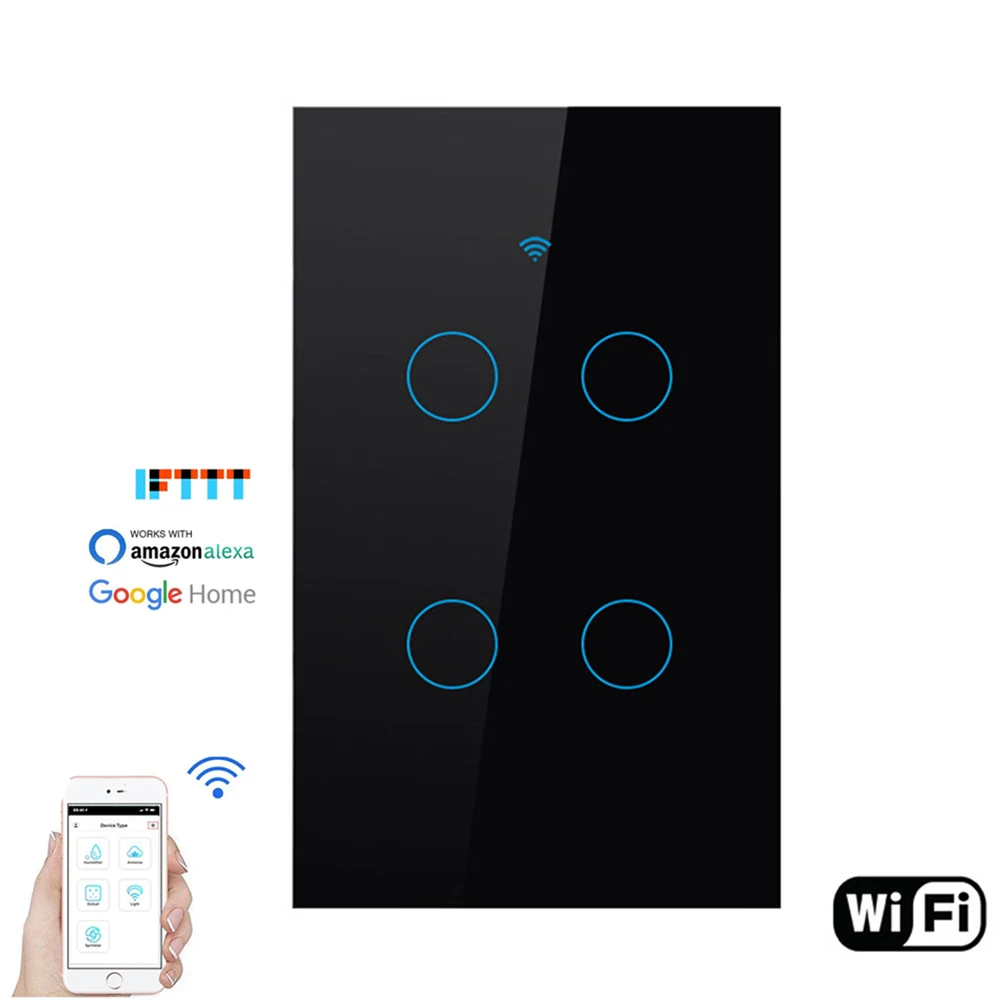 Wifi умный светильник со стеклянным экраном сенсорная панель голосовой пульт дистанционного управления беспроводной настенный переключатель работает с Alexa Google Home 4-band