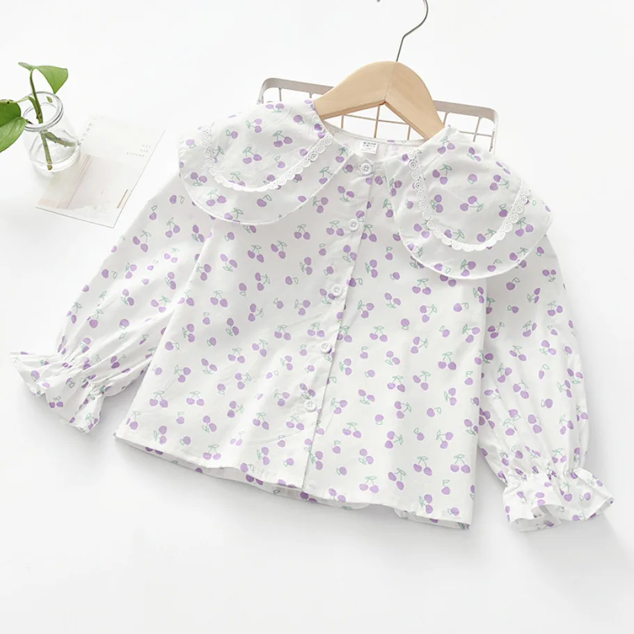 Новинка весенне-летняя хлопковая блузка для девочек милый дизайн вишни Детская