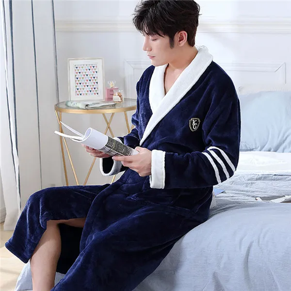 Men Robe4 Зимнее плотное теплое женское Коралловое кимоно из рунной шерсти, халат для влюбленных пар, ночная рубашка, банное платье, одежда для сна для мужчин, большая Ночная одежда, Размеры M, L, XL, XXL, 3XL - Цвет: Men Robe4