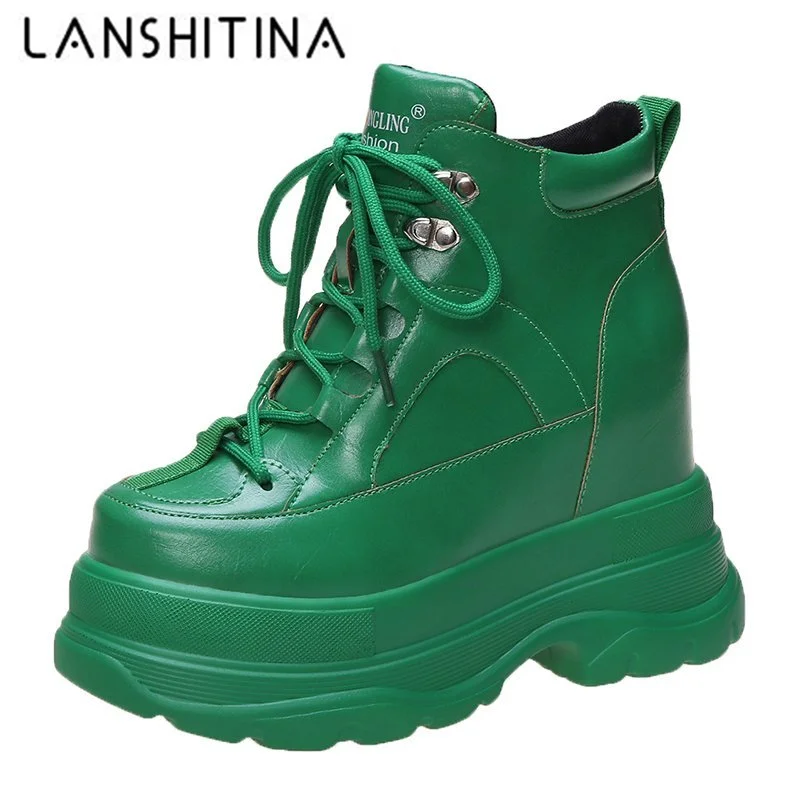 

Ботильоны женские на платформе 2020 см, модные повседневные ботинки из мягкой кожи на танкетке, массивные кроссовки, Осень-зима 10,5