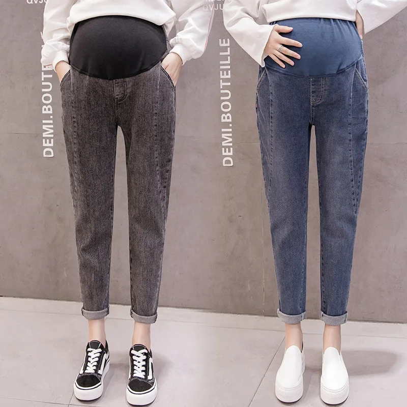 

2021 Spring And Autumn Fashion Pregnant Women High-Waisted Dad Baggy Pants Casual Jeans Women's Loose-Fit Harem Pants Capri Pant