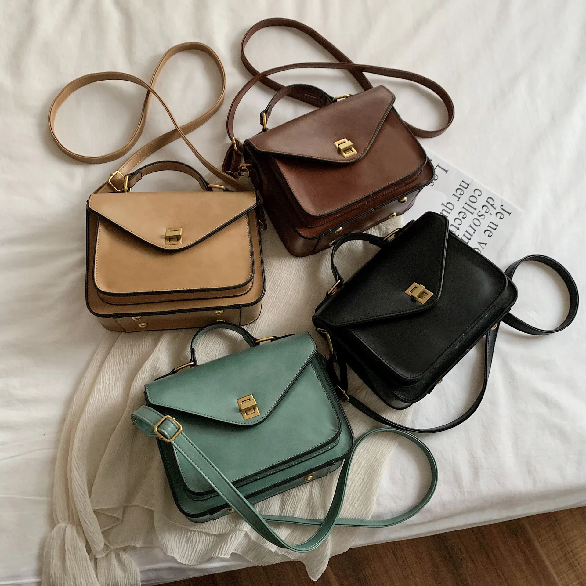 

High Quality Vintage PU Leather Handbags Women Shoulder Crossbody Bags 2021 New Ladies Messenge Bags Casual Totes Female Purses