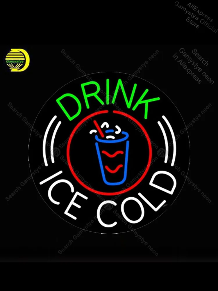 

Neon Sign for Round Drink Ice Cold neon Light Sign Decor Club fluorescent glass Neon Bulbs Decorative Pet Shop Sign Hotel Sign