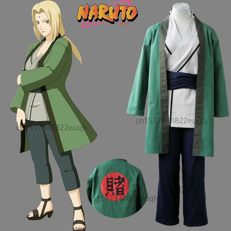 Аниме Naruto Tsunade Косплэй костюм Горячая Наруто зеленый кимоно оружие реквизит