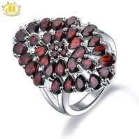 hutang 6 6ct garnet womens wedding ring natural red gemstone solid 925 sterling silver flower rings fine elegant jewelry gift