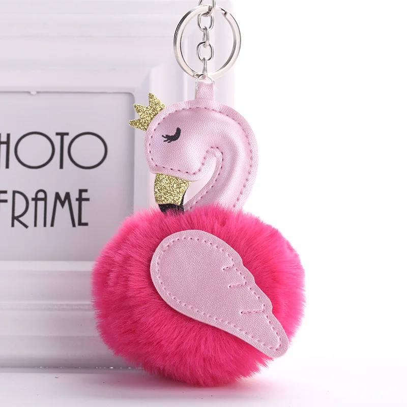 

Cute PU Leather Swan Plush Key Chain Fashion Ladies Bag Pendant Imitation Rabbit Hair Ball Car Ornaments Fur Keychain Key Ring
