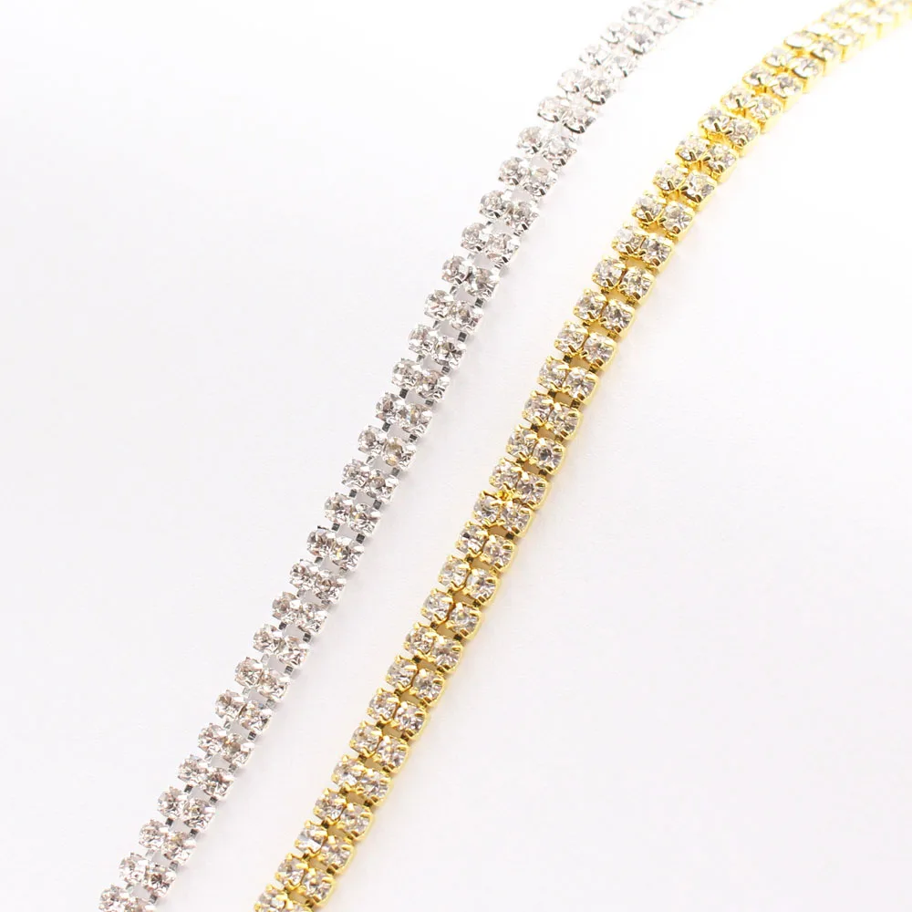 1 ярд 3 ряда SS16 блестящие аксессуары для шитья чашек цепочка медная основа Клей На