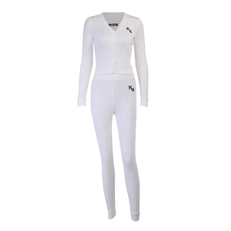 

2 Pieces Women Set Casual Long Sleeve Trousers Embroidered Knitted Cardigan Fall Sports Suit Fashion Letter Print Jogging Suit
