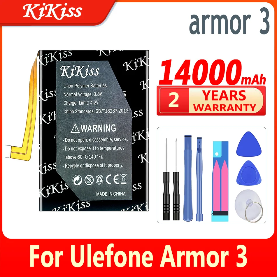 

KiKiss 14000mAh Battery for Ulefone Armor 3 Armor3 3T 5.7" High Capacity Mobile Phone Batteries Batterie Bateria + Gift Tools