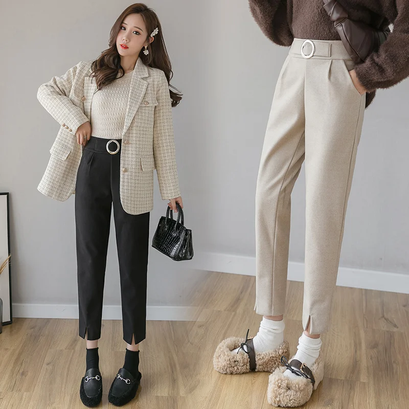 Женские теплые штаны-шаровары KINOMI повседневные шерстяные брюки с круглым поясом