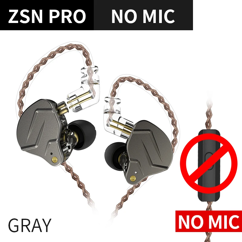 Профессиональные наушники-вкладыши из цинкового сплава KZ ZSN Pro Hybird technology - Цвет: Grey standard