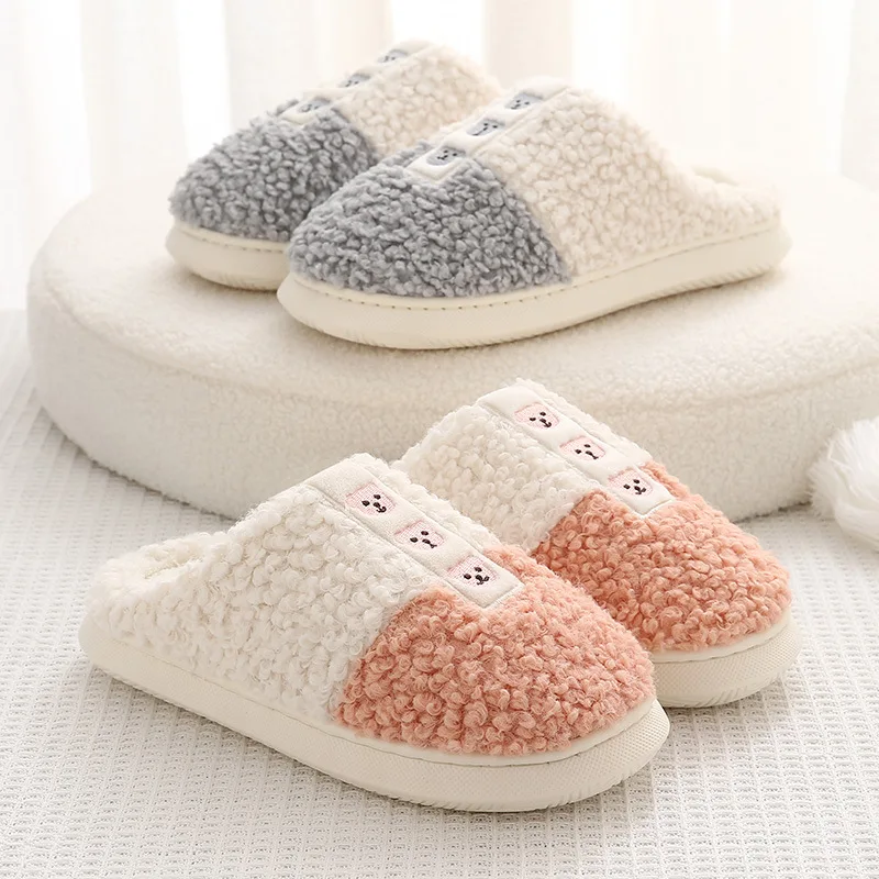 

Warm Fluffy Slippers Women Cozy Cute Bear Indoor Floor Slides Flat Soft Furry Shoes Ladies Female Celebrities Flip Flops