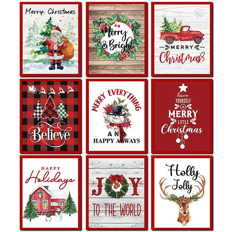 

Santa Claus Cartoon Canvas Painting Christmas Tree Elk Snowman Poster Print Mural Children's Room Home Wall Decoration Kid Gifts
