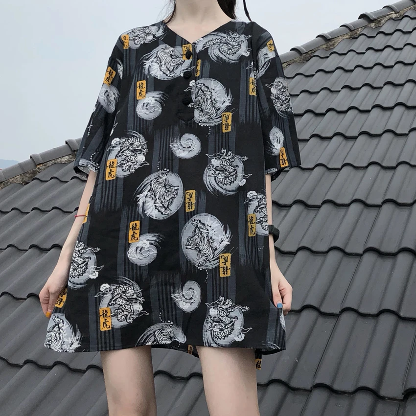 

Girls Japanese Style Retro Kimono Ukiyoe Woman Dress Summer Fashion Top Bow Skirt Haori for Female Harajuku Asian Clothes Gothic