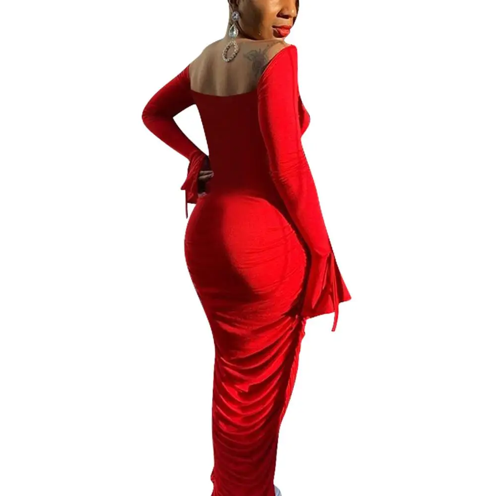 

Autumn 2020 new sexy solid color party dress fashion slim fit o-neck long sleeve women's shirt long skirt