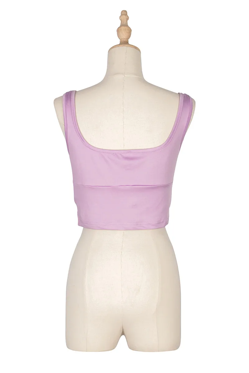 

2020 Sexy Bodycon Purple Pleated Crop Tank Top for Women Cute Girls Summer Casual Square Neck Cropped Tank Top Plus Size