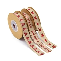 5yardslot 15mm cotton linen jacquard christmas ribbon for diy crafts wedding xmas party decoration sewing fabric