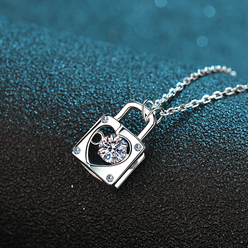 Silver 925 Square Lock Heart Moissanite Necklace Brilliant Cut 0.3 Carat Diamond Test Past Cute Love Gemstone Pendant Necklaces | Украшения