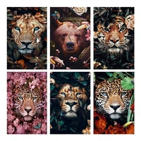 diy animal diamond painting cross stitch drill tiger lion face and flowers full square round diamond embroidery of rhinestones