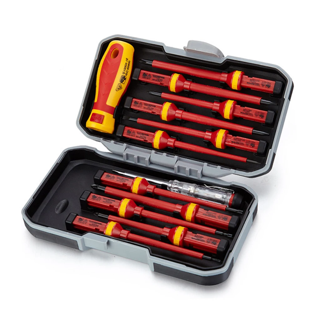 

Multifunction 13 In 1 Magnetic Screwdriver Electrical Fully Insulated High Pressure Screw Head Type Red Screwdriver Tool Set