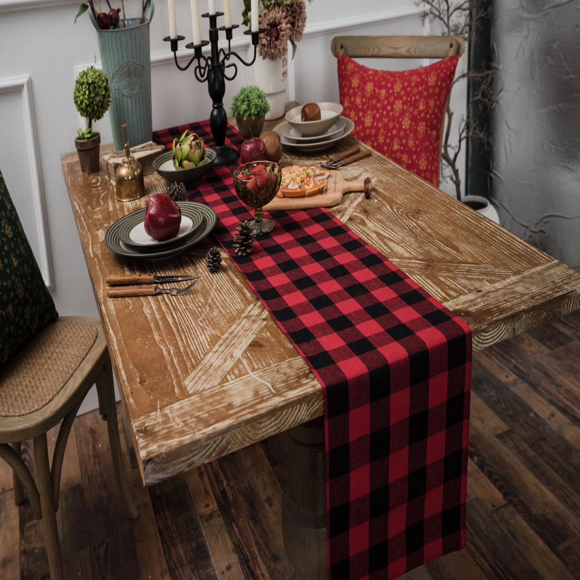 YMQY European Christmas Black and white checkered table flag ins Party TV cabinet tea cloth holiday gift | Дом и сад
