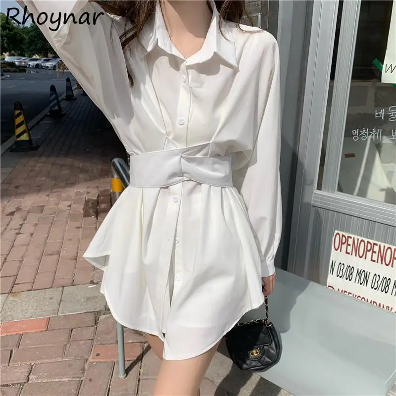 

Long Sleeve Dress Women Autumn New Bandage Mini Casual A-line Vestido Feminino Simple All-match Pure Fashion Turn-down Collar
