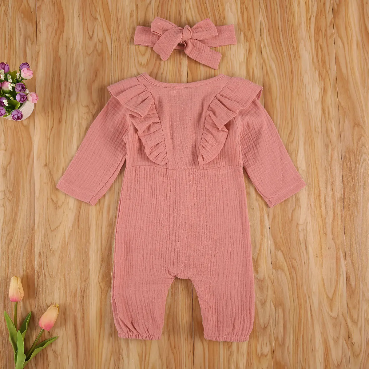 

2020 Baby Autumn Winter Clothing Newborn Baby Girl Cotton Line Romper Fly Sleeves Jumpsuit Solid Clothes Warm Outfit Playsuit