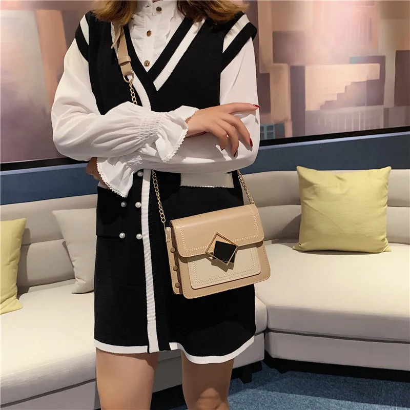 

High Quality Chain Pu Leather Shoulder Bags for Women 2021 Small Crossbody Simple Special Lock Design Female Travel Handbags