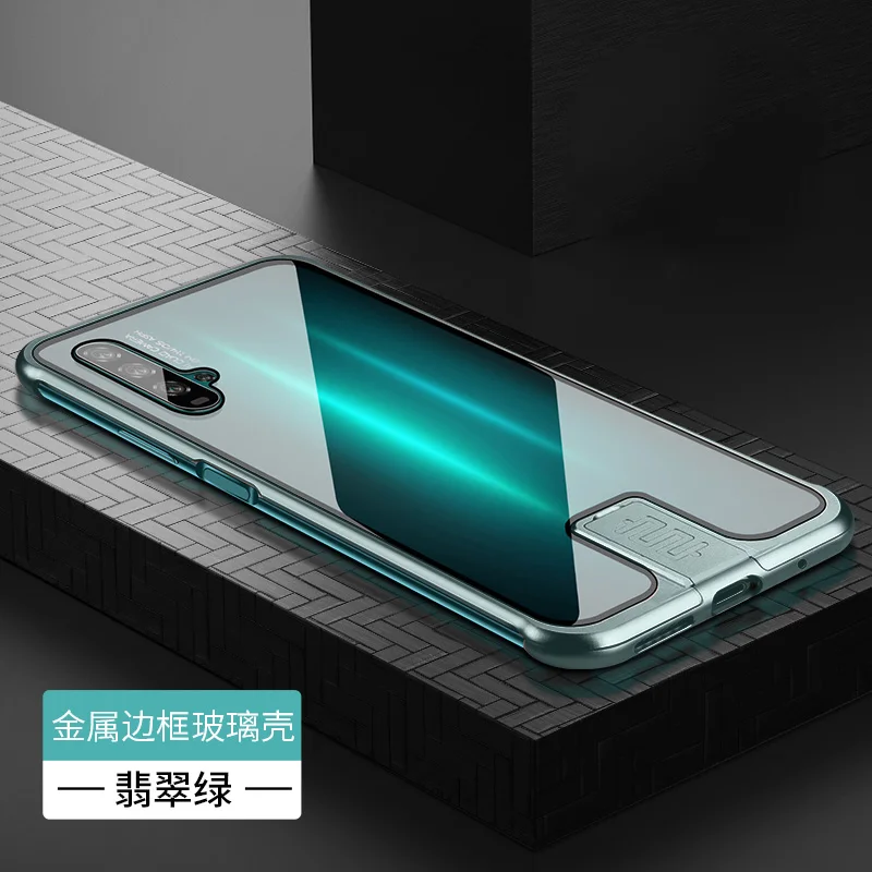 R-just Borderless серия металлический каркас чехол для телефона huawei Honor 20 защитный чехол стеклянная задняя крышка Чехлы для huawei Honor 20 Pro - Цвет: green