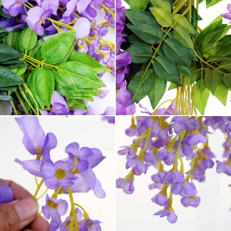 

12Pcs Wisteria Vine Artificial Flowers Silk Garland Arch Wedding Decoration home garden decoration hanging plant Ivy wall decor