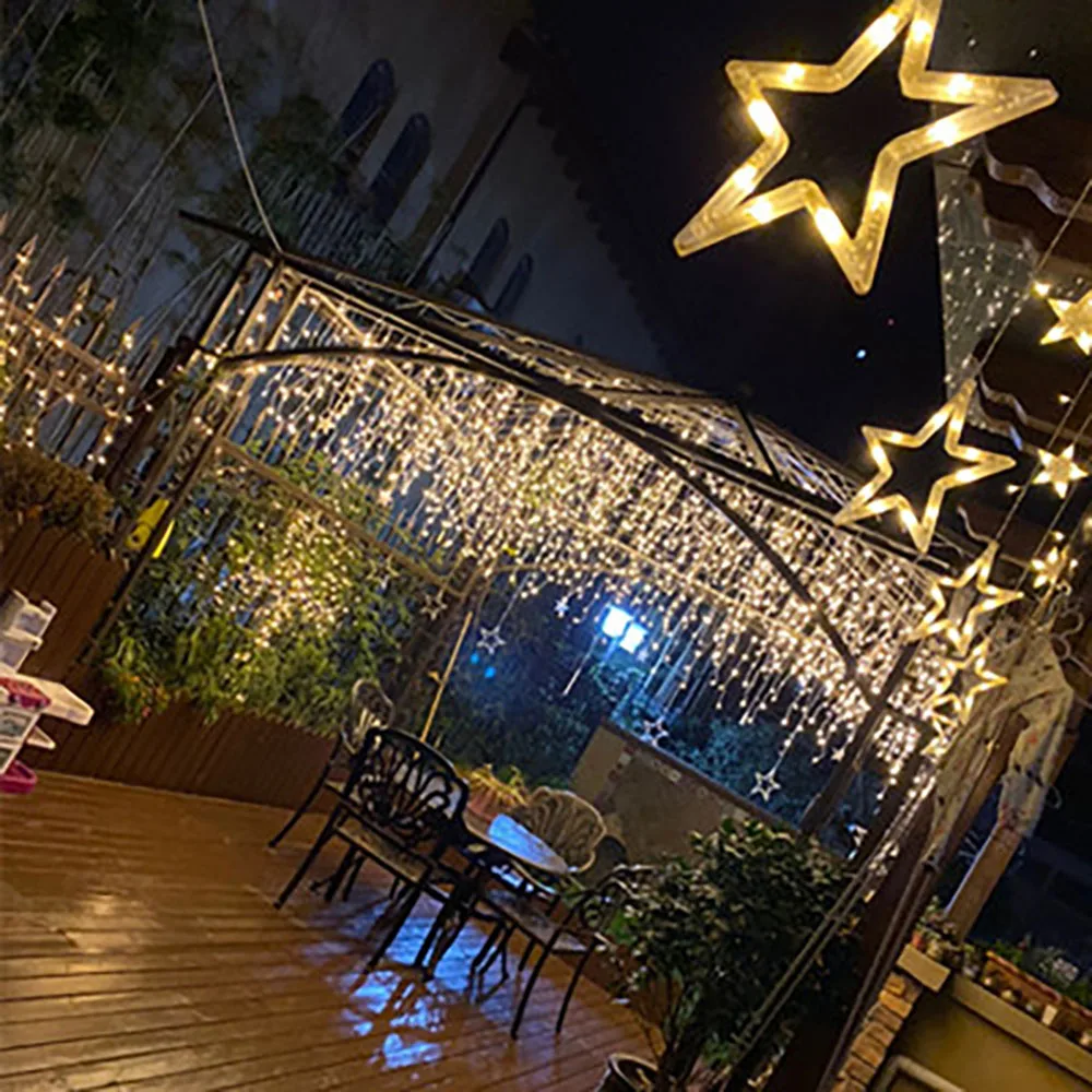 

10M Christmas LED Curtain String Lights Droop 0.4-0.6M AC 220V Navidad Wedding Garden Street Outdoor Decorative Holiday Light