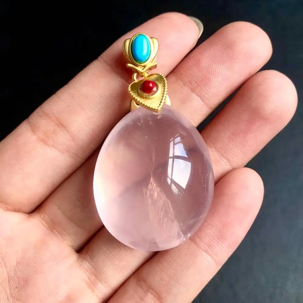 Топ натуральный розовый кулон ожерелье для женщин Кристалл Камень Модные