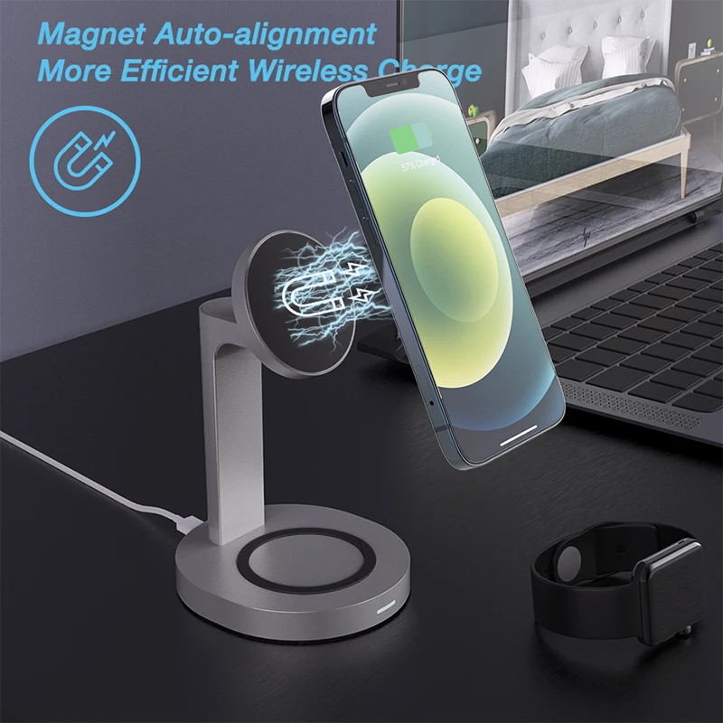 

QI Magnetic 3 in 1 Wireless Charger 15W Fast Charge Stand For Ipone 12/13 Magnet Dock Station For Apple Watch SE/7/6/Airpods Pro