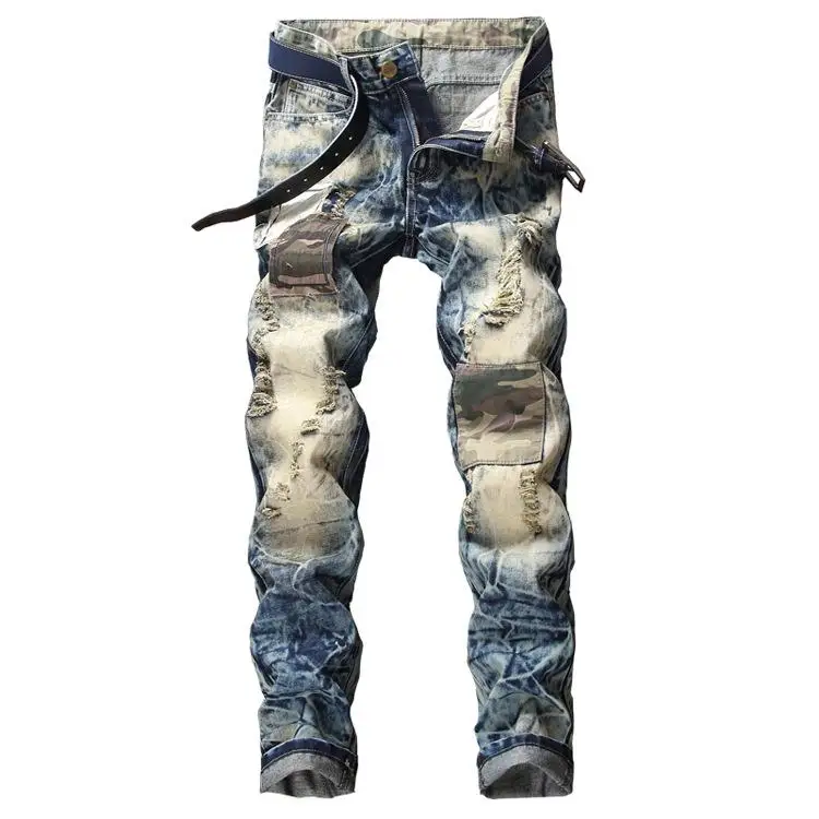 

New Arrivals Men's Fashion Jeans Ripped Slim Fit Straight Denim Pants Embroidery Trousers
