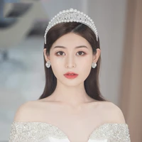 niushuya elegant pearl beaded crown tiaras statement handmade jewelry bridal hairbands headpiece wedding head party hair access