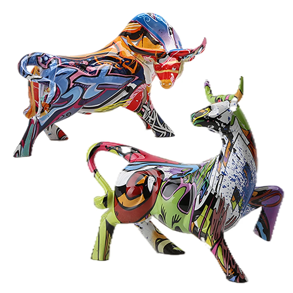 

Граффити счастливый скот полимерные ремесла домашний декор статуи животные скульптуры декоративные подарки на новоселье свадебное украше...