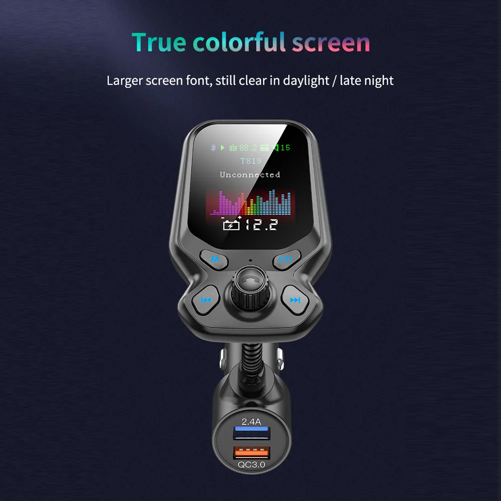New Bluetooth-compatible 5.0 Car Kit Handsfree FM Transmitter AUX Audio Wireless MP3 Player Quick Charge QC3.0 Charger | Автомобили и