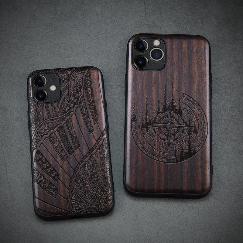 elewood ebony wood for iphone 13 7 8 plus 12 mini 11 pro max x xs xr se2020 silicon bumper case phone protective back cover hull free global shipping