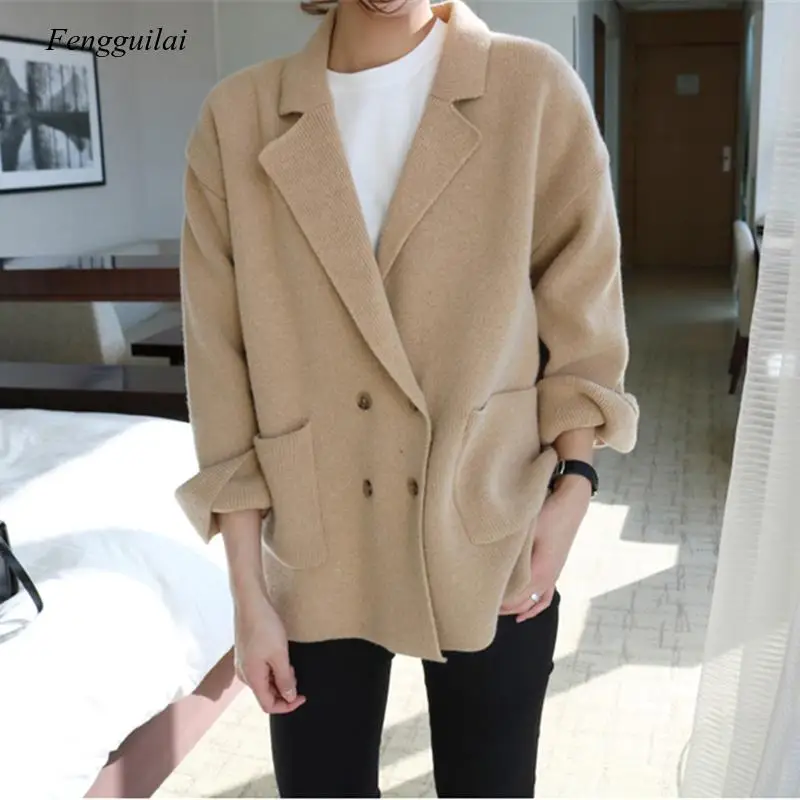 

Cashmere Cardigan Sweater Women Winter Jumper Solid Korean Blazer Sweater Button Oversized Cardigan Harajuku Double Breasted New