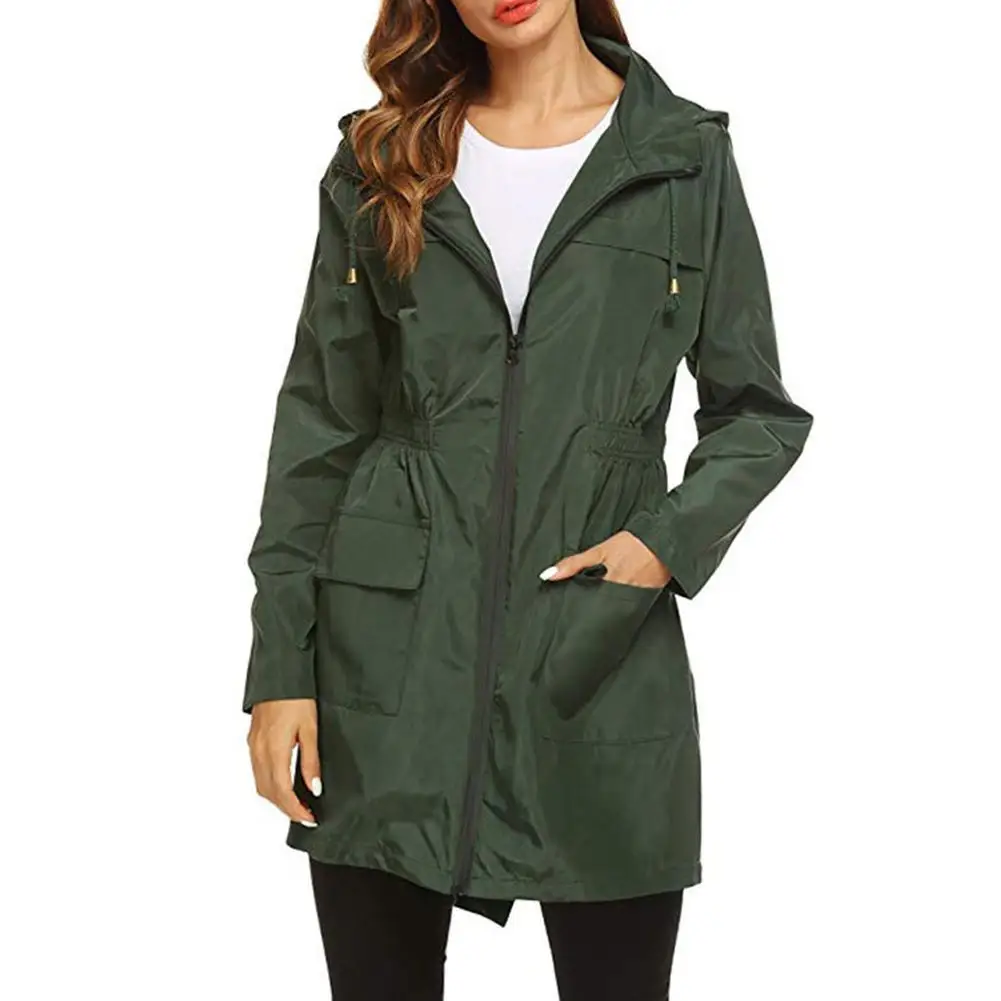 

Women Autumn Winter Outdoor Climbing Windproof Waterproof Long Jacket Hooded Coat Outdoor Active Hooded Rain Trench Jacket